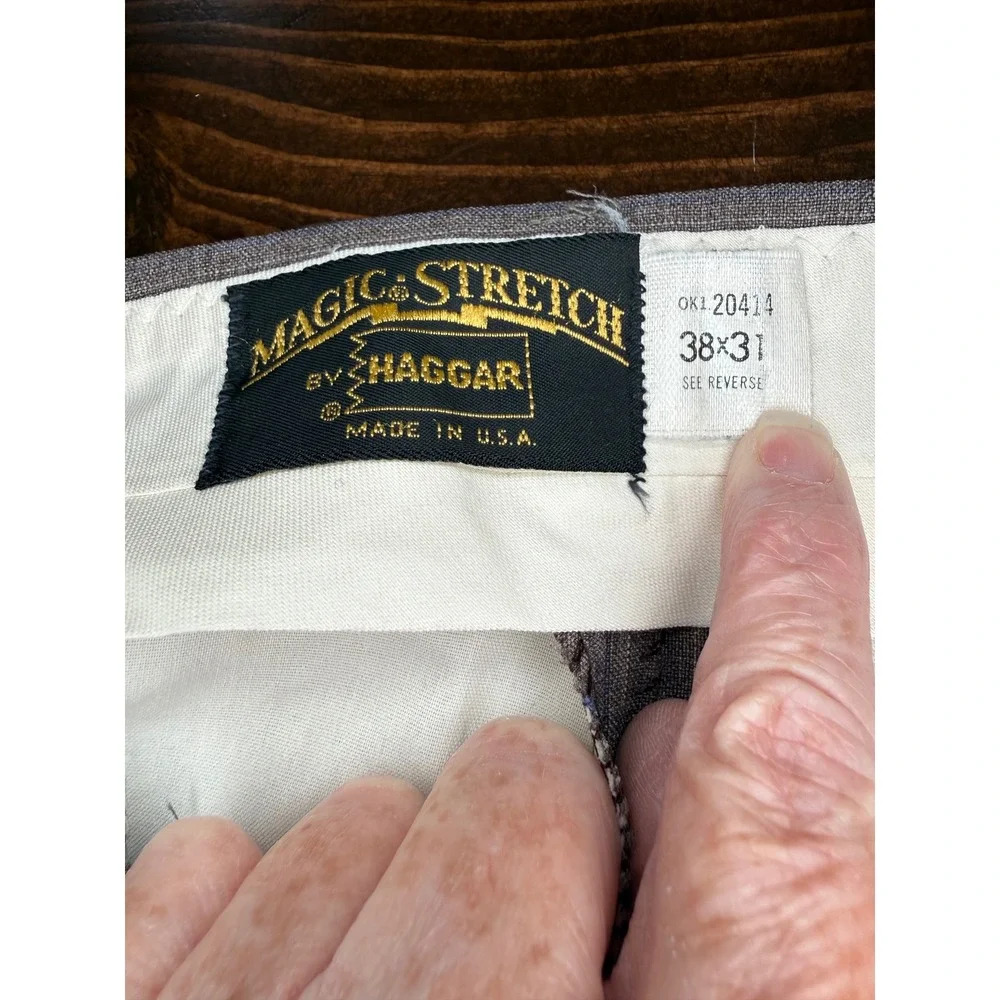Haggar Magic Stretch Mens‎ 38x31 Brown Blue Pinstripe Dress Pants Made in USA
